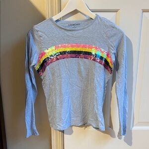 Crewcuts Light Blue Long-Sleeve Tee with Sequin Rainbow
